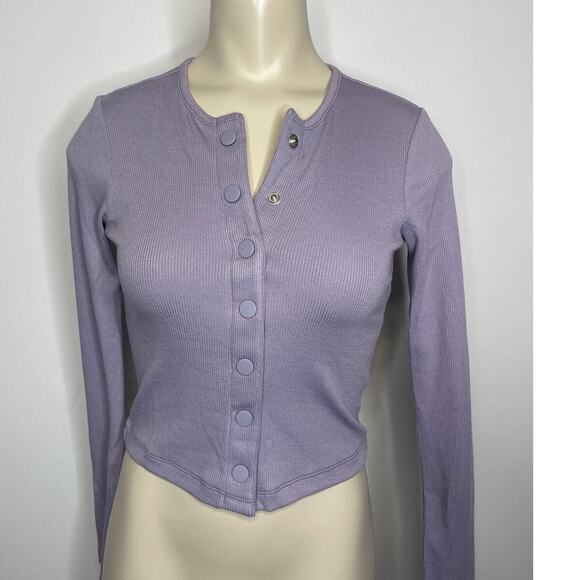 Outdoor Voices Women's Size Small CozyRib Cropped Cardigan Sweater Earl Grey NWT - Picture 2 of 5